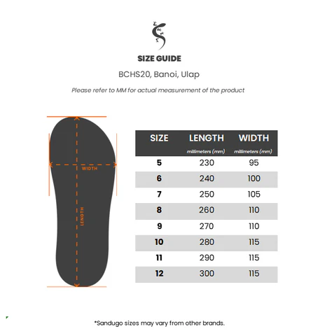 Sandugo footwear size guide